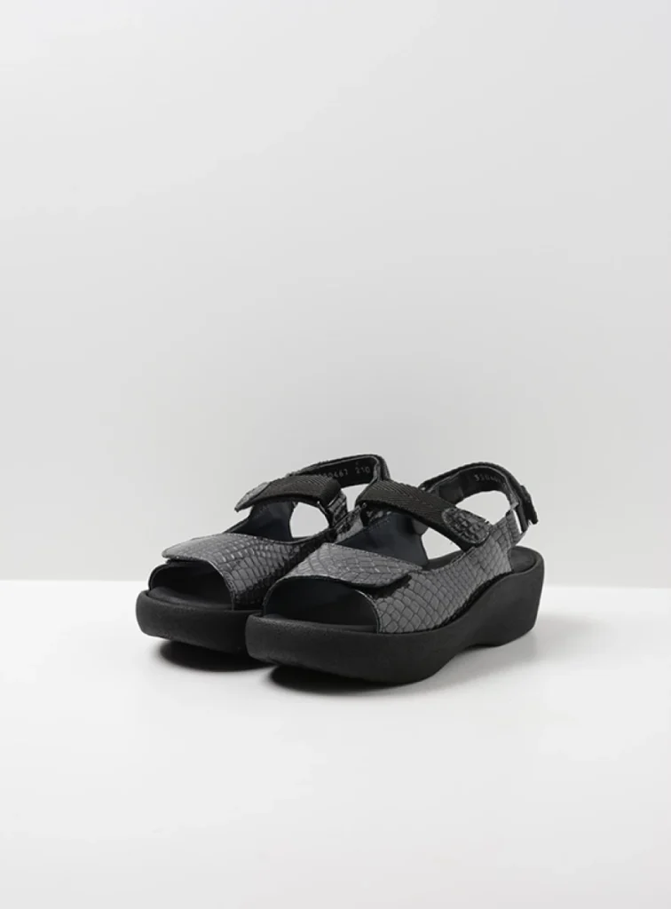 Wolky Sandals 0320467210 67210 anthracite crocolook patent leather