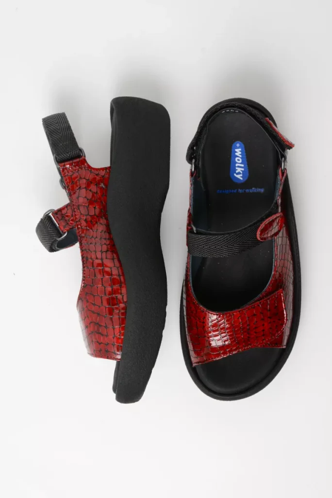 Wolky Sandals 0320467500 67500 red crocolook patent leather