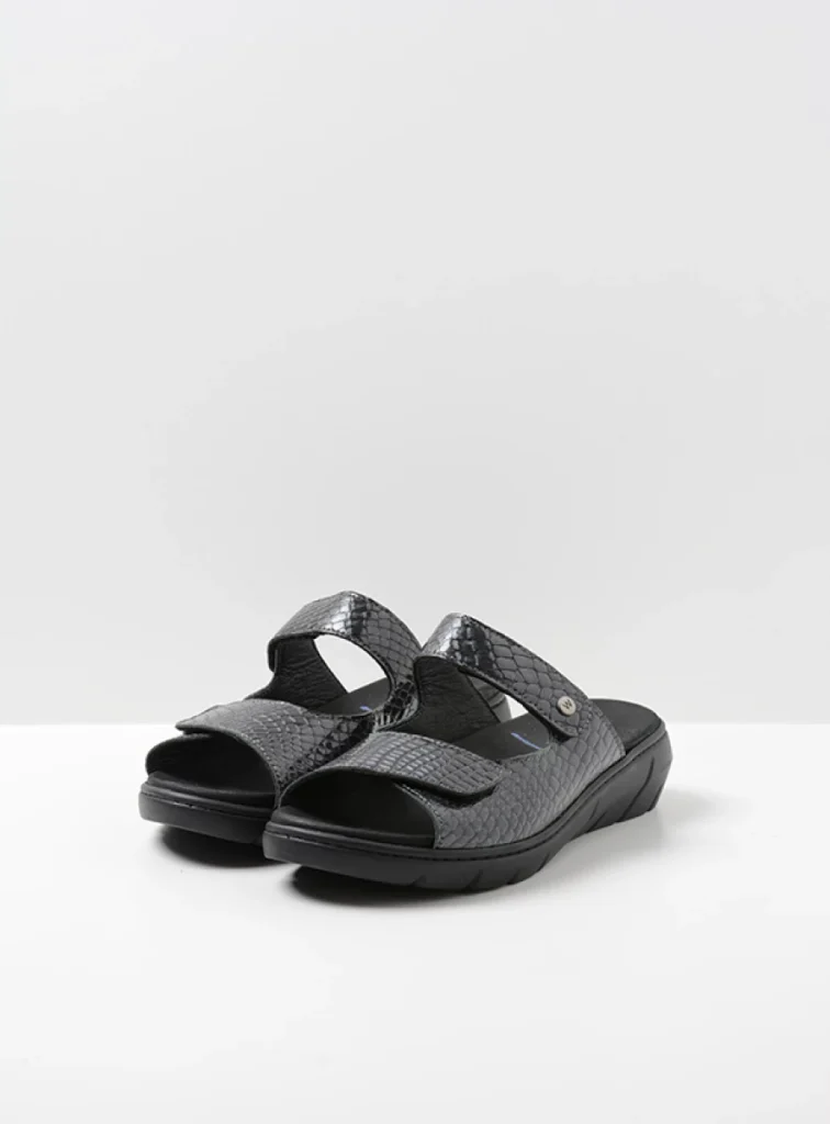 Wolky Sandals 0410267210 67210 anthracite crocolook leather