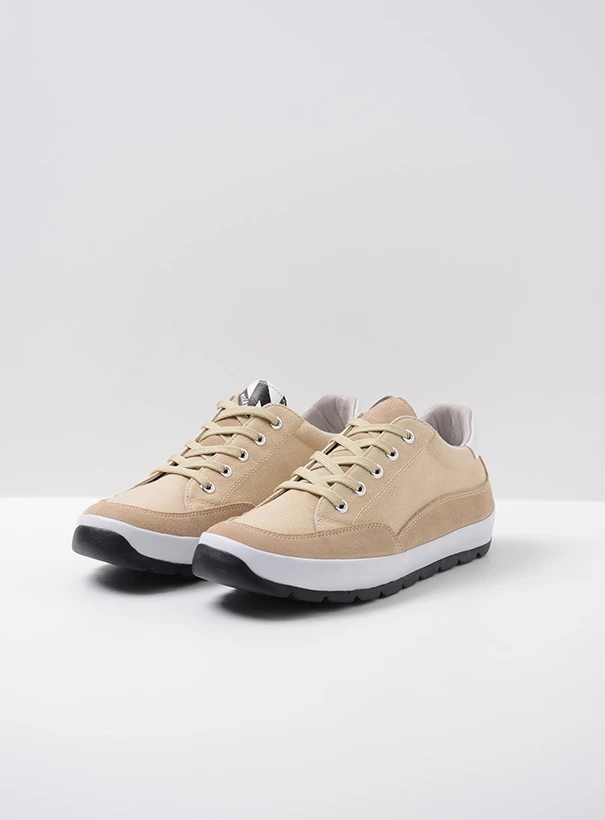 wolky low lace up shoes 94390 beige canvas suede front